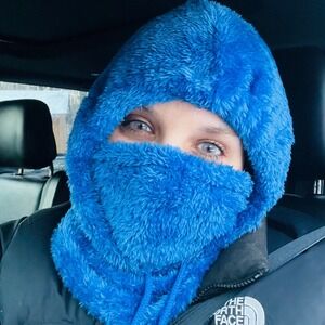 NEW Fuzzy Hooded Scarf Mask Winter Warm Face Cover Hat